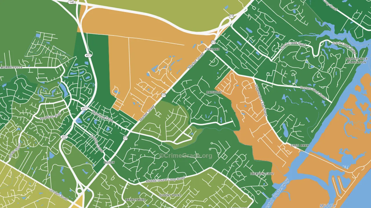 Bayshore, Wilmington, NC Map of Robbery Rates