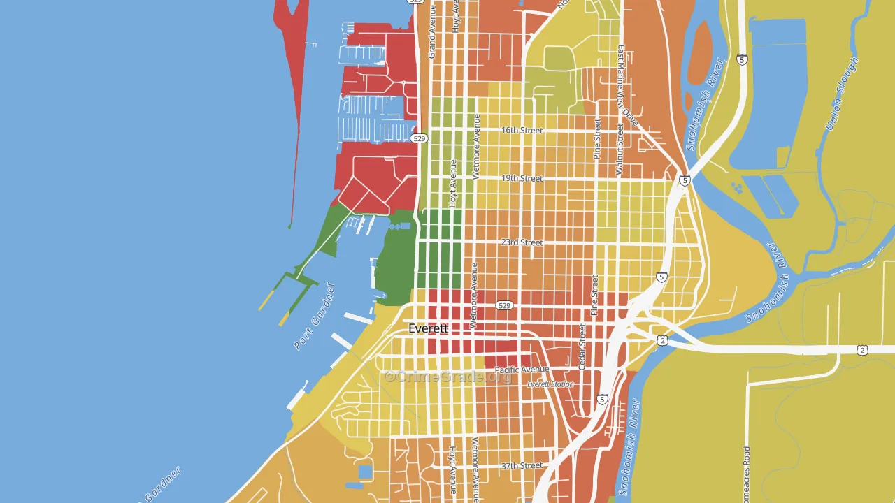 Bayside, Everett, WA Map of Robbery Rates