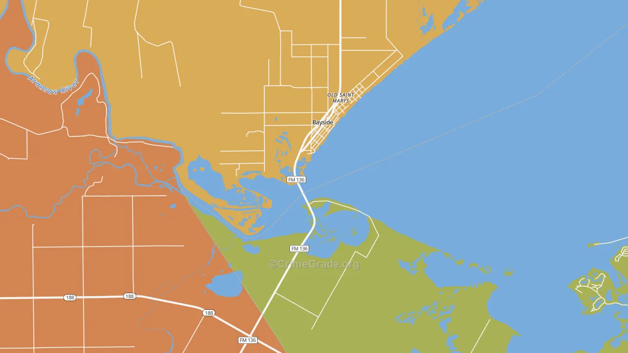 Bayside, TX Map of Robbery Rates