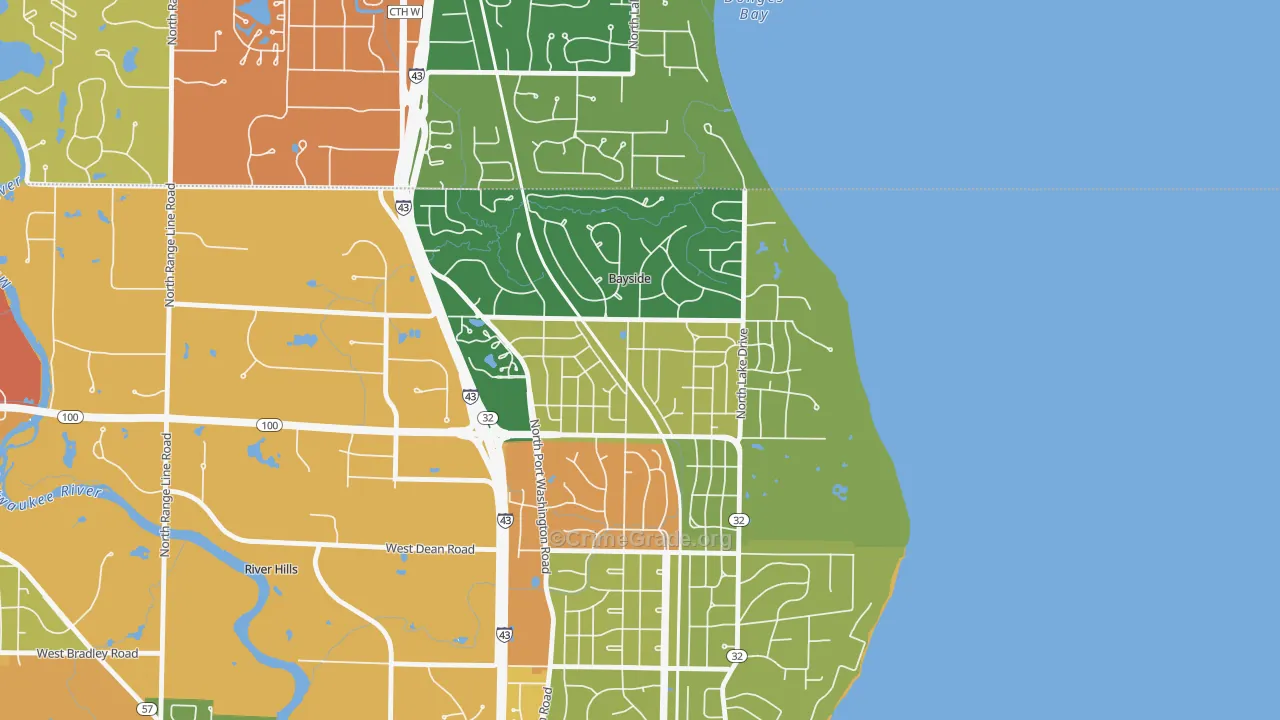 Bayside, WI Map of Robbery Rates