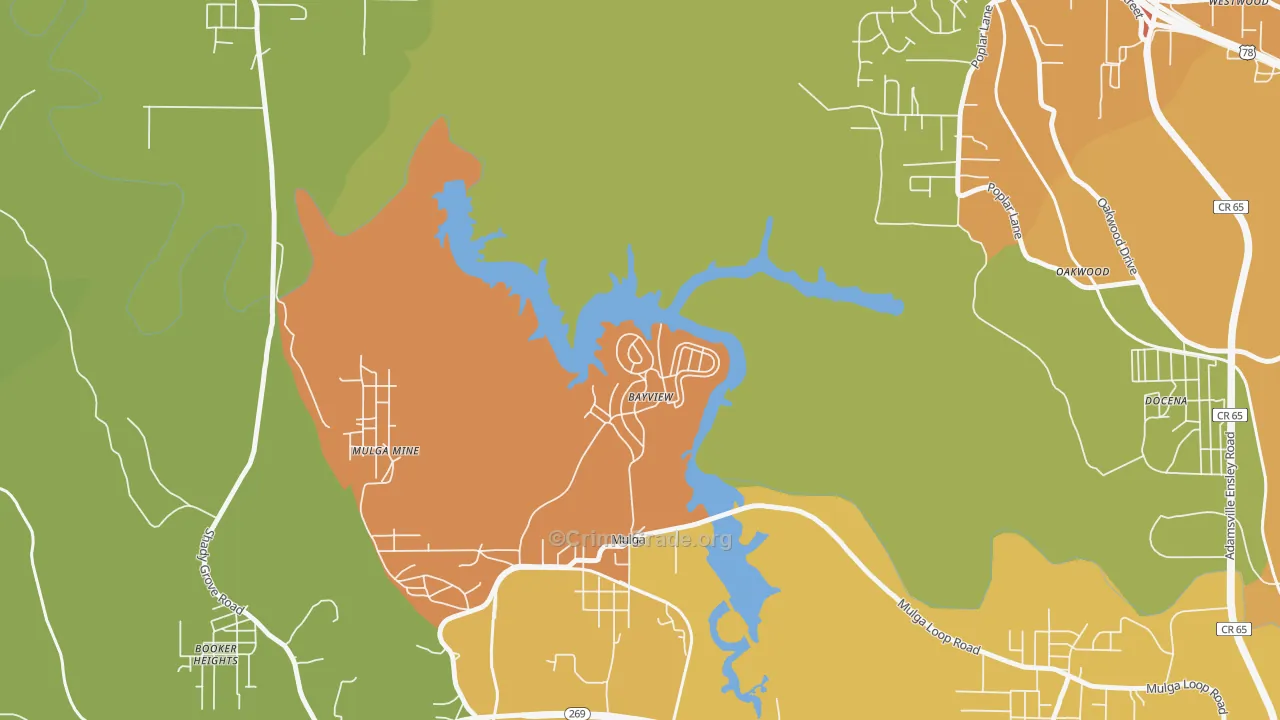 Bayview, AL Map of Robbery Rates