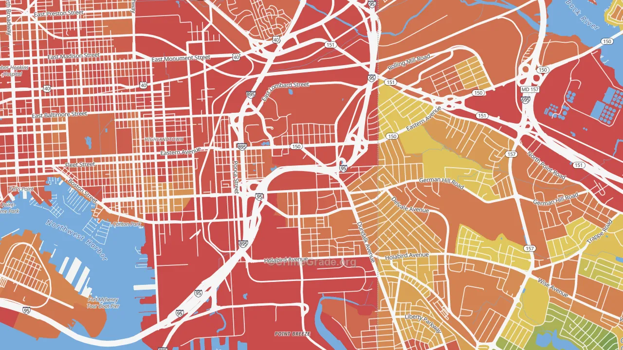 Bayview Area, Baltimore, MD Map of Robbery Rates