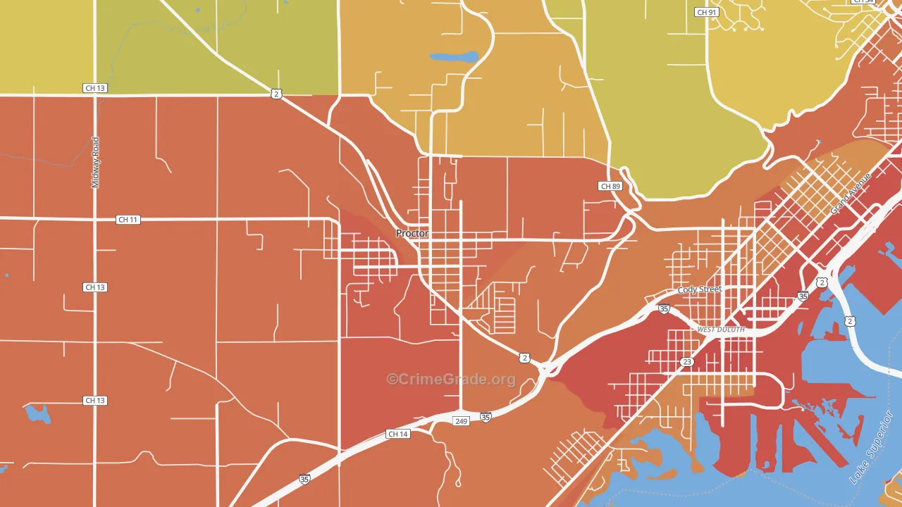 Bayview Heights, Proctor, MN Map of Robbery Rates