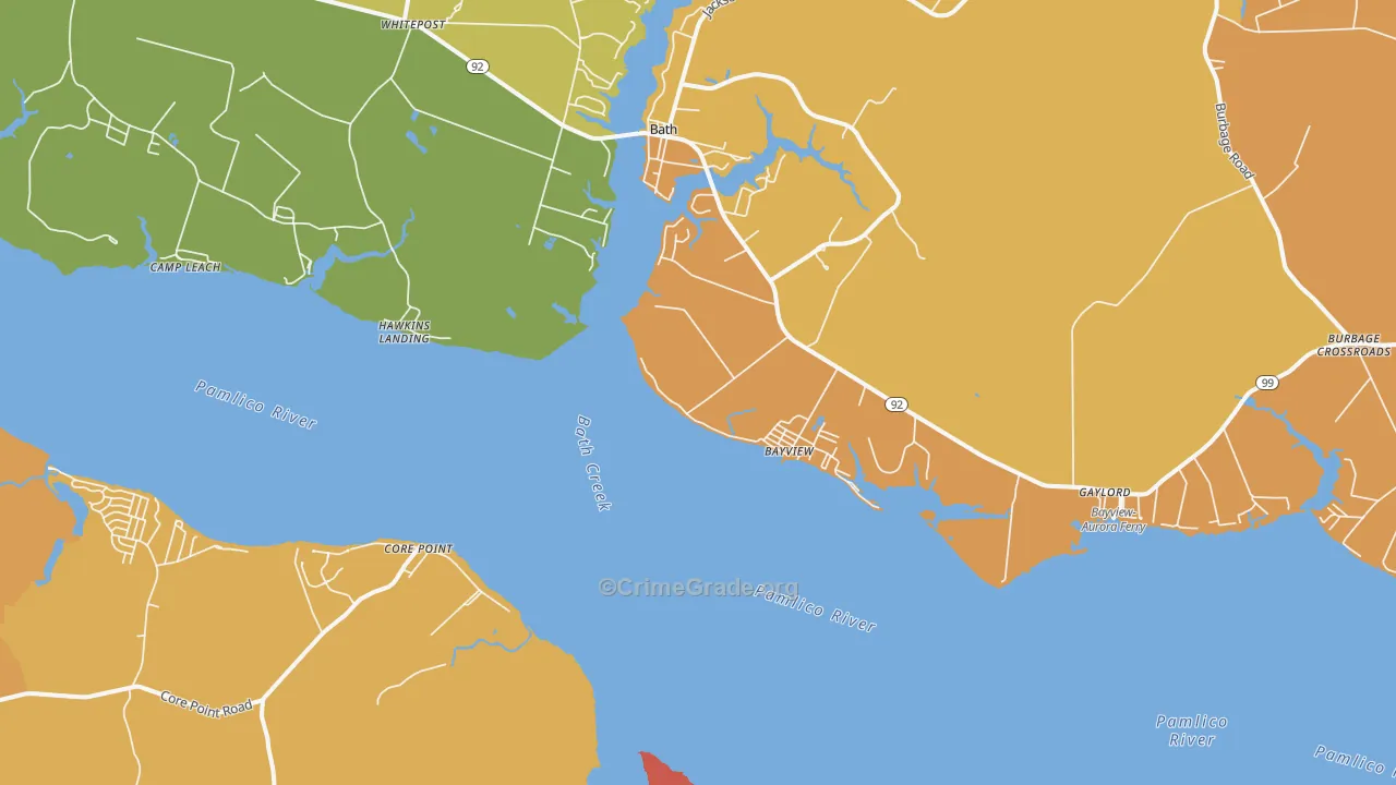 Bayview, NC Map of Robbery Rates