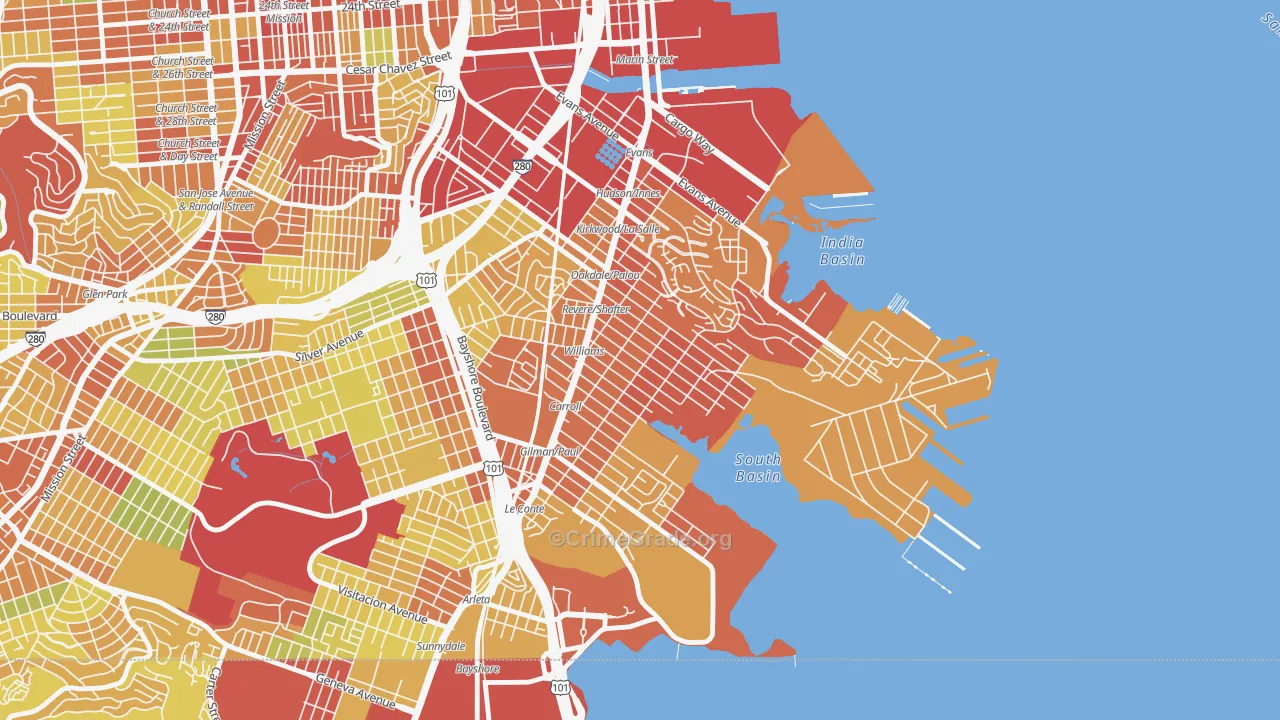 Bayview, San Francisco, CA Map of Robbery Rates
