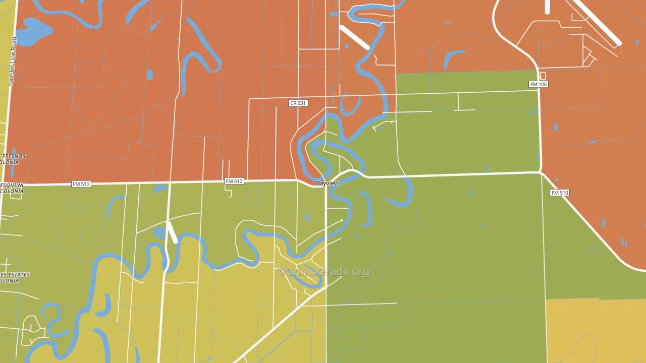 Bayview, TX Map of Robbery Rates