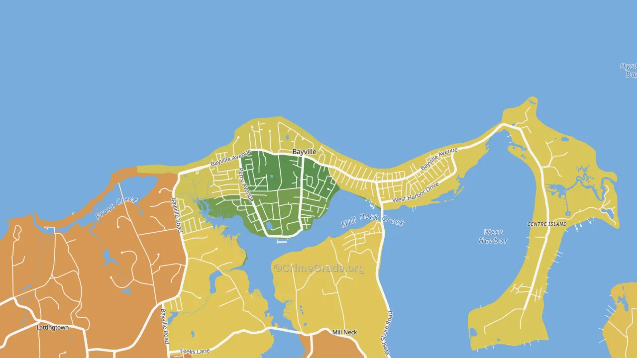 Bayville, NY Map of Robbery Rates