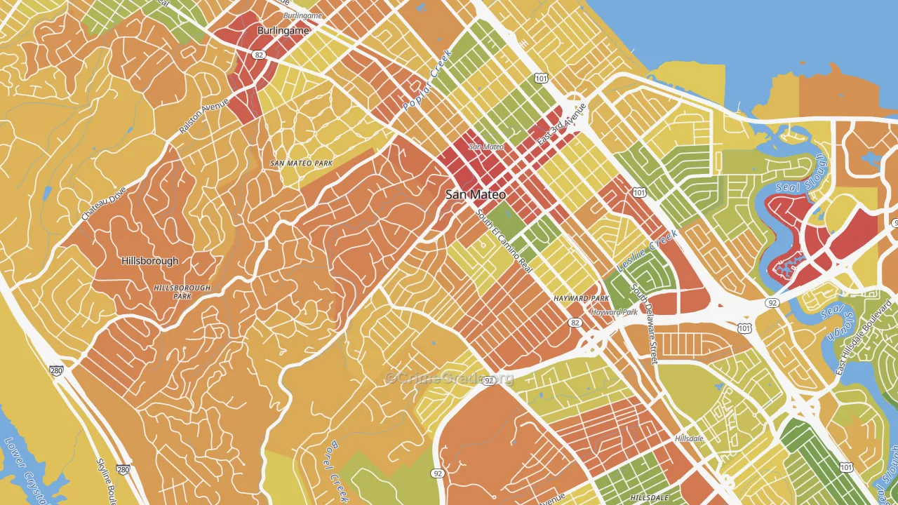 Baywood-Aragon, San Mateo, CA Map of Robbery Rates