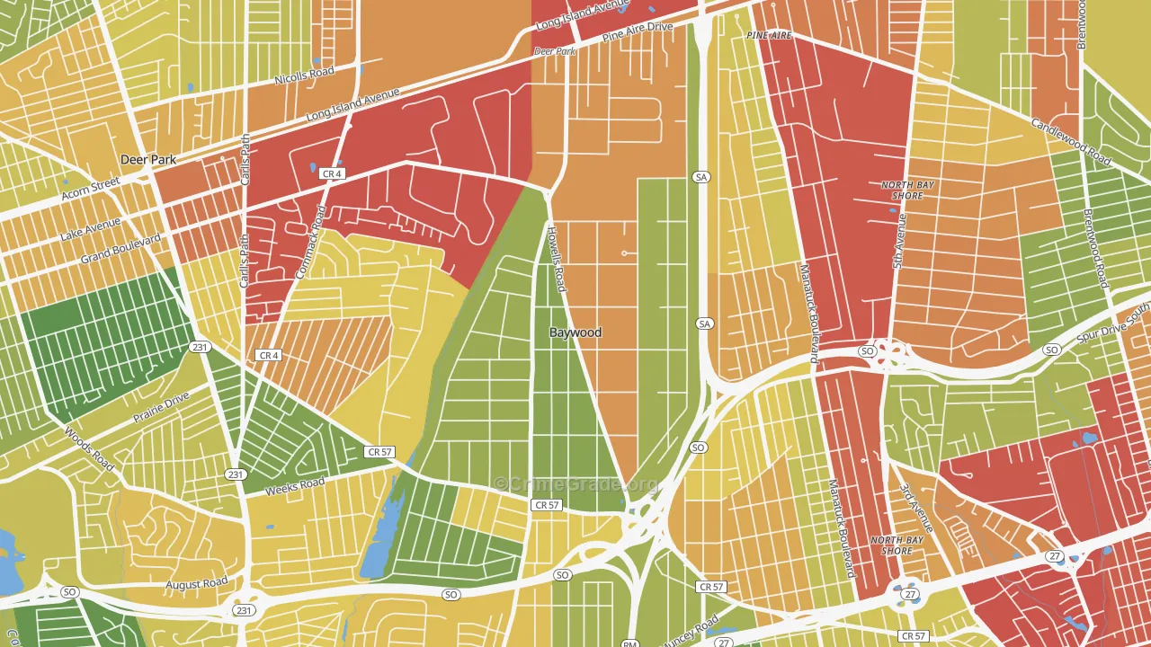 Baywood, NY Map of Robbery Rates