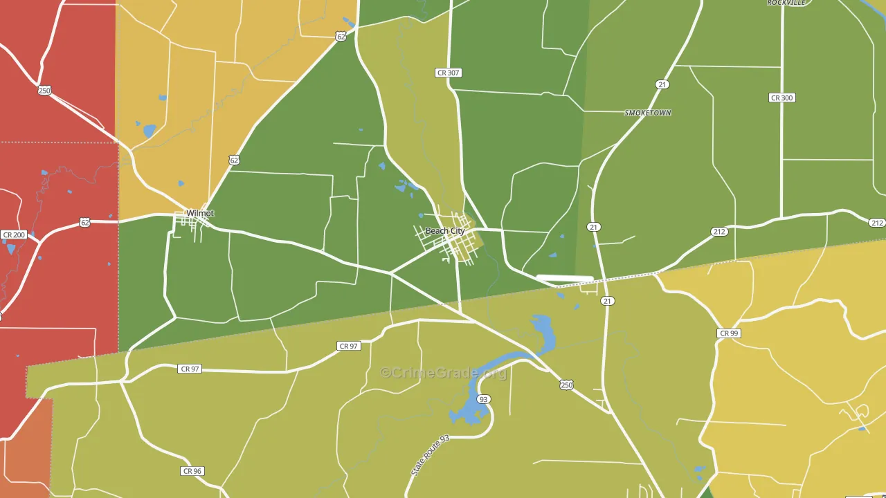 Beach City, OH Map of Robbery Rates