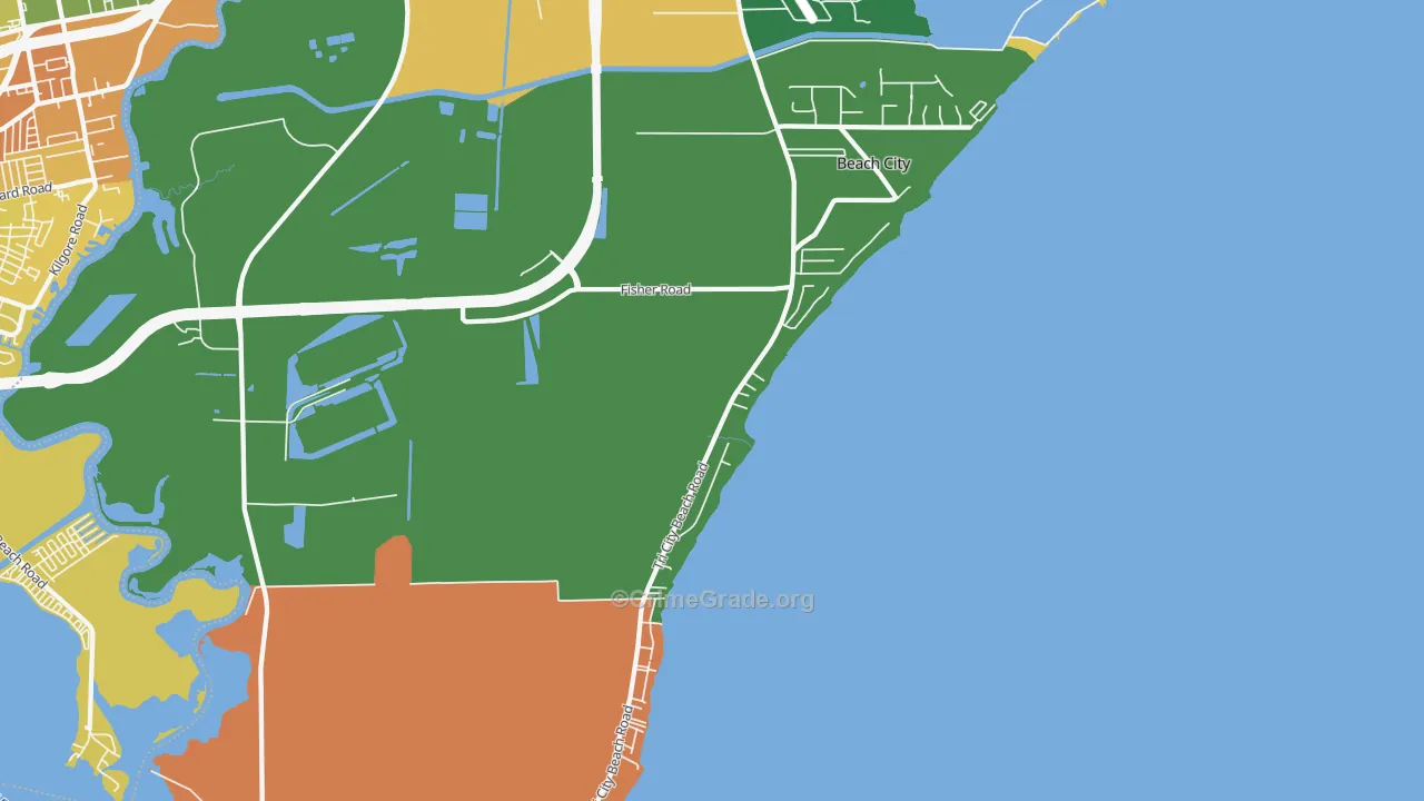 Beach City, TX Map of Robbery Rates