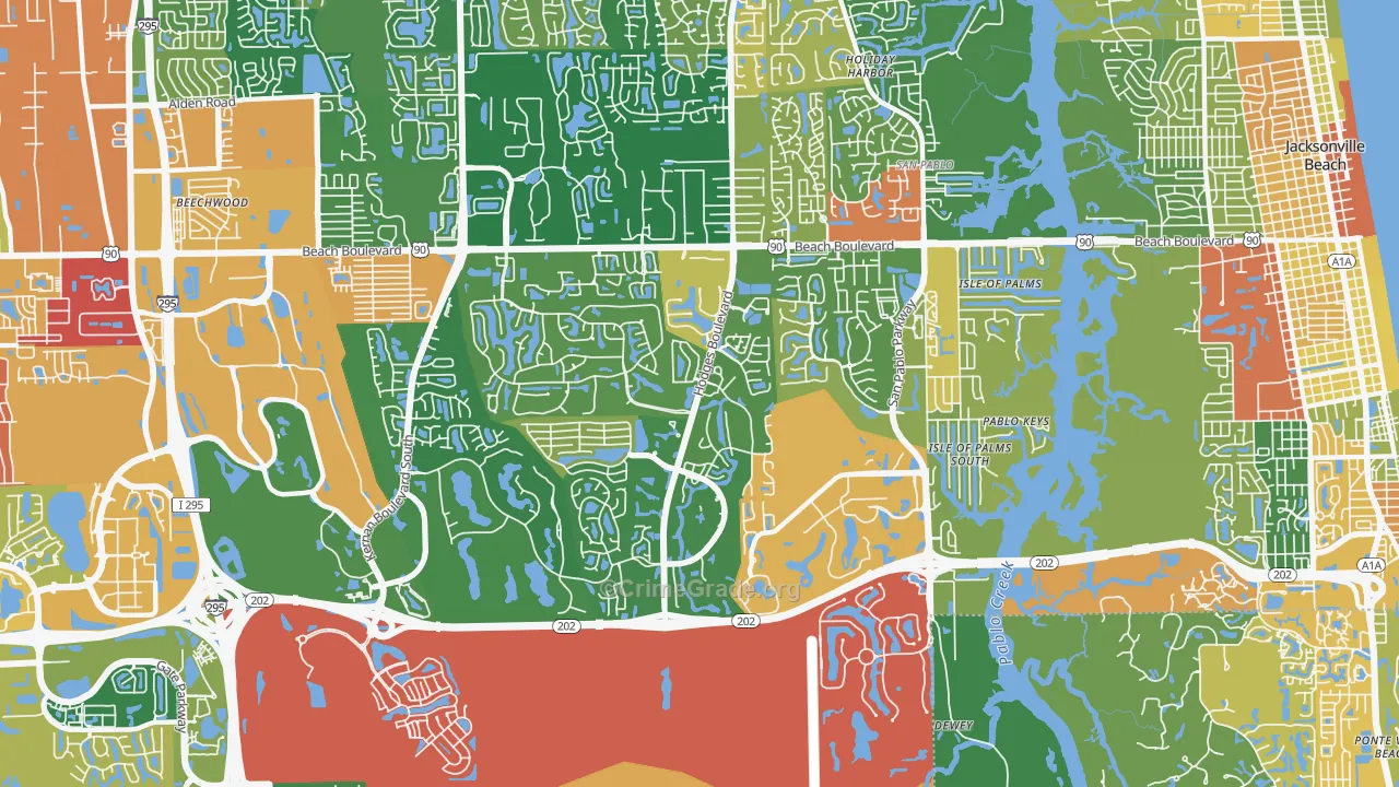 Beach Haven, Jacksonville, FL Map of Robbery Rates