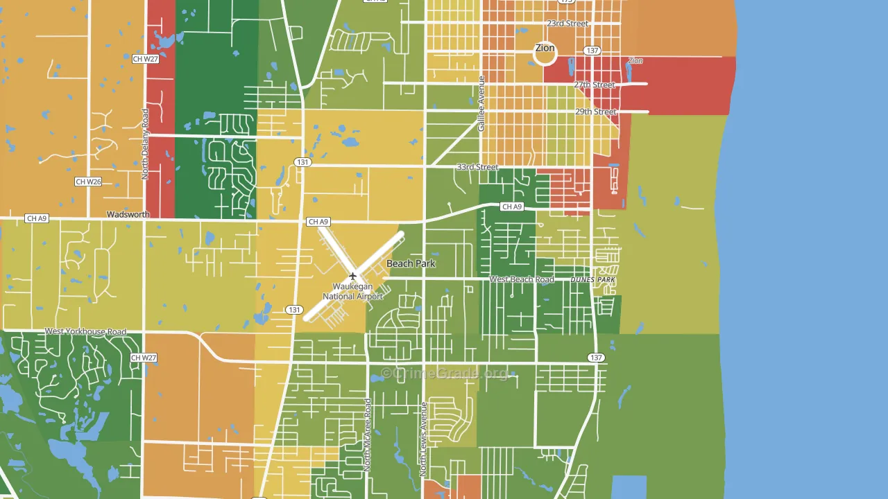 Beach Park, IL Map of Robbery Rates