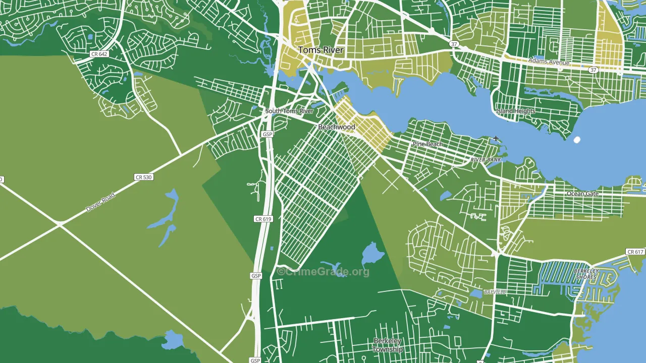 Beachwood, NJ Map of Robbery Rates