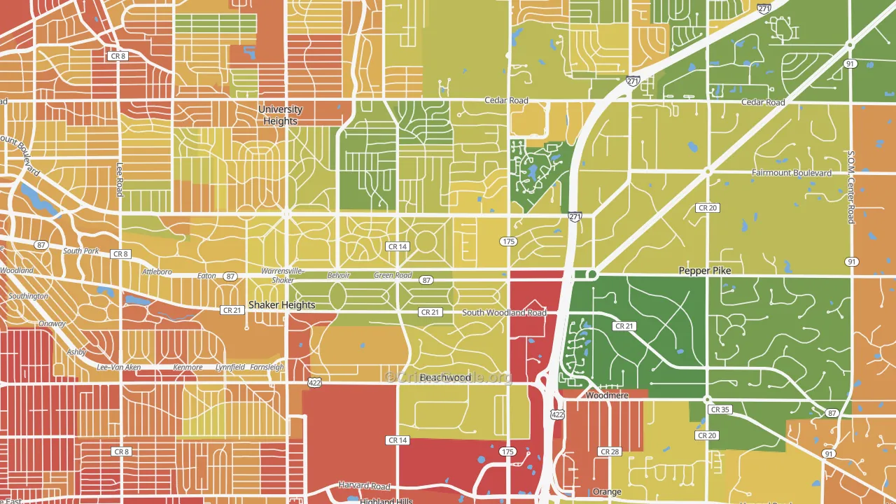 Beachwood, OH Map of Robbery Rates