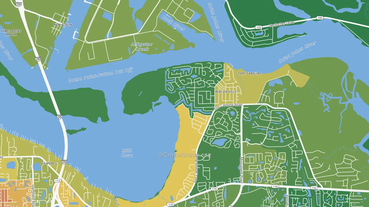 Beacon Hills and Harbour, Jacksonville, FL Map of Robbery Rates