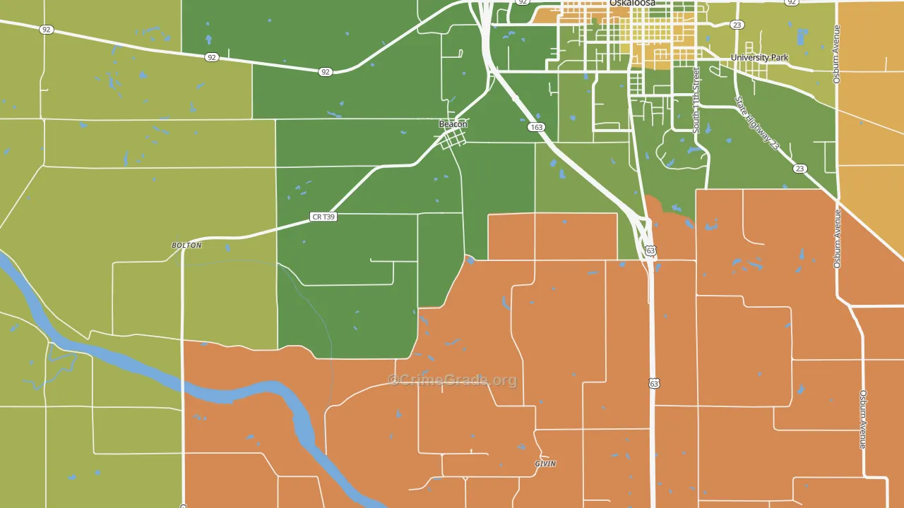 Beacon, IA Map of Robbery Rates