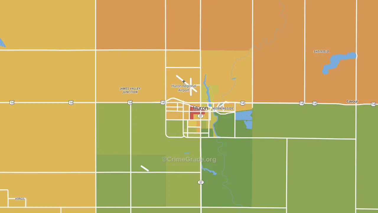 Beadle County, SD Map of Robbery Rates