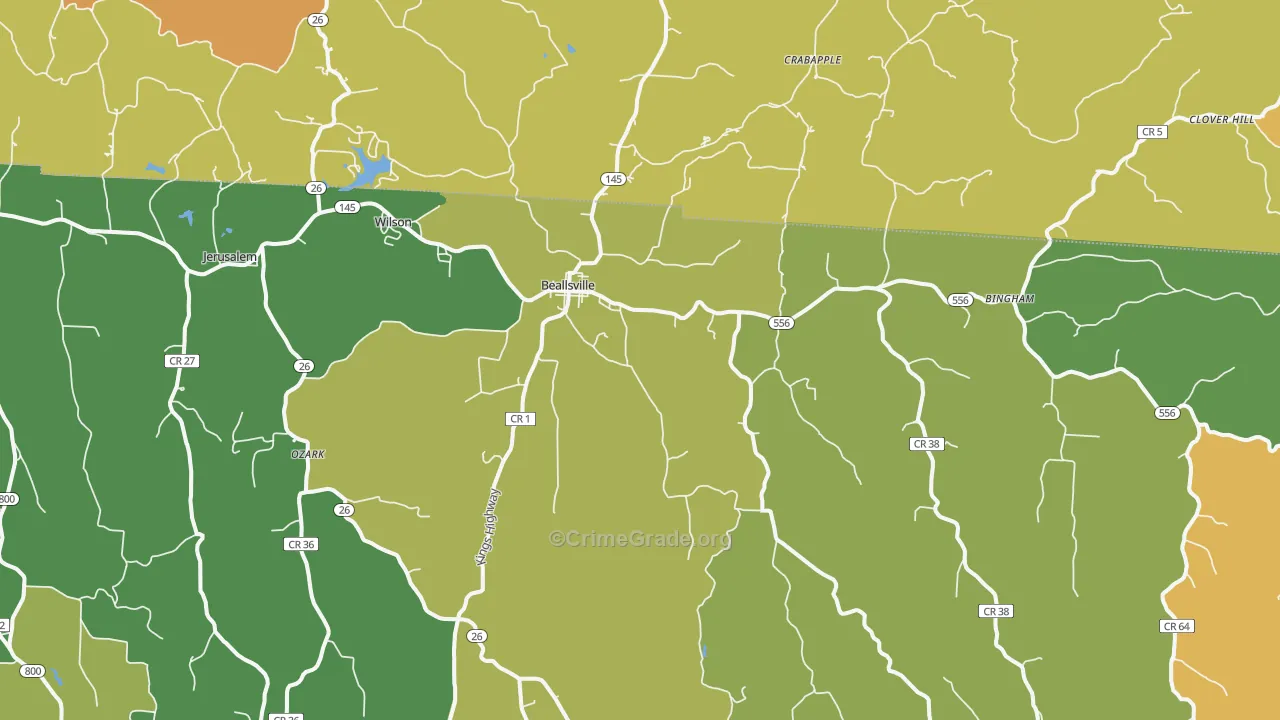 Beallsville, OH Map of Robbery Rates