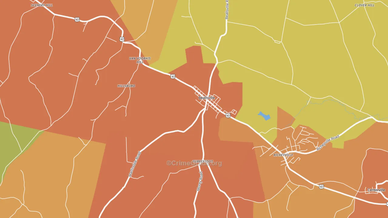 Beallsville, PA Map of Robbery Rates