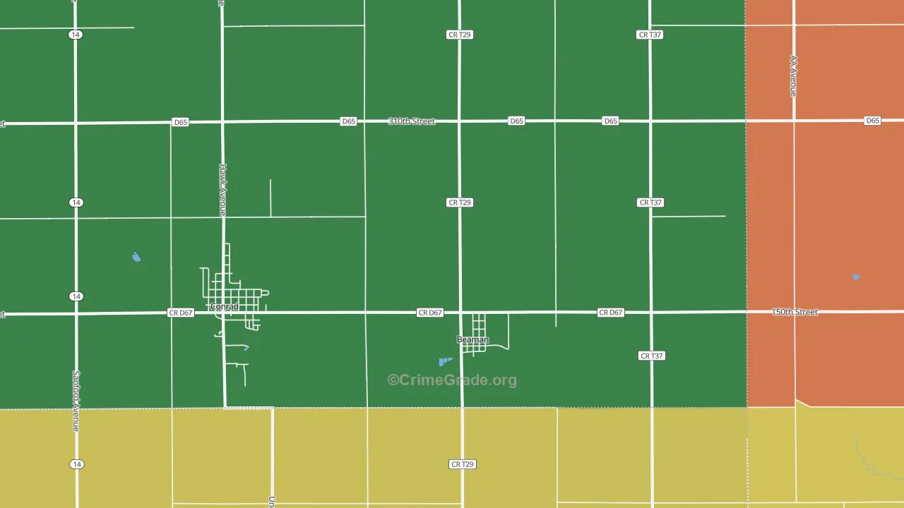 Beaman, IA Map of Robbery Rates