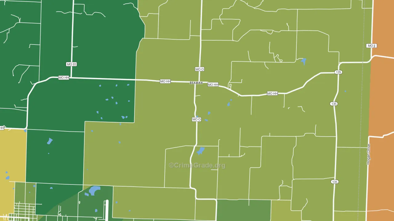 Beaman, MO Map of Robbery Rates