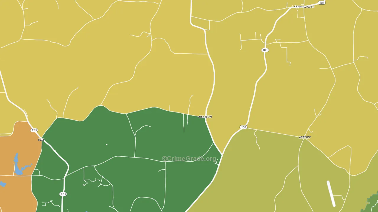 Beamon, AL Map of Robbery Rates