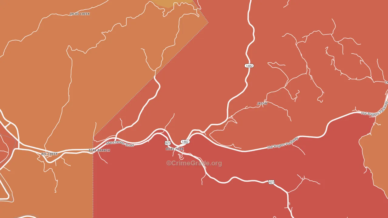 Bear Branch, KY Map of Robbery Rates