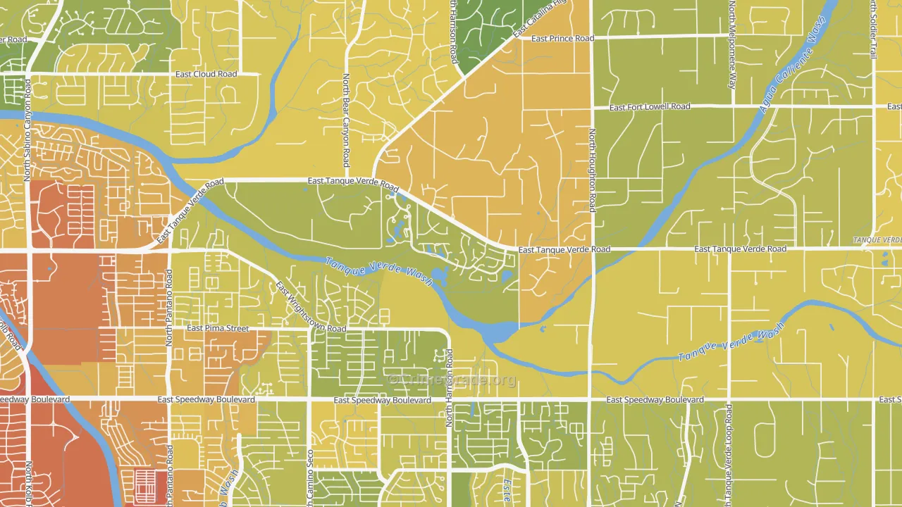 Bear Canyon, Tucson, AZ Map of Robbery Rates