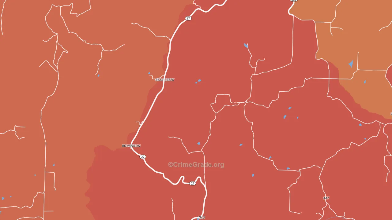Bear Creek, AR Map of Robbery Rates