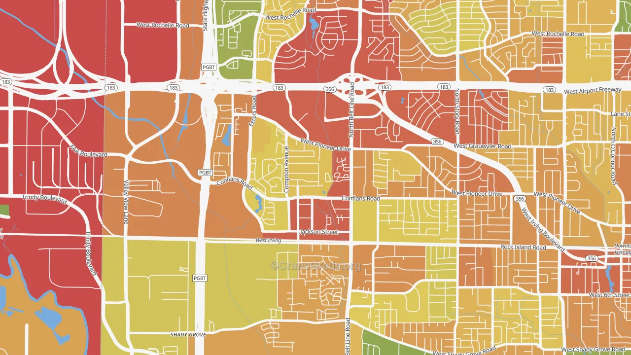 Bear Creek, Irving, TX Map of Robbery Rates