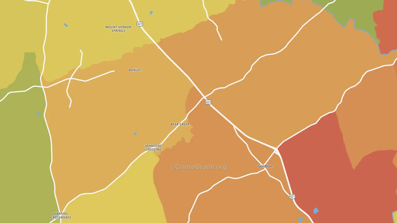Bear Creek, NC Map of Robbery Rates