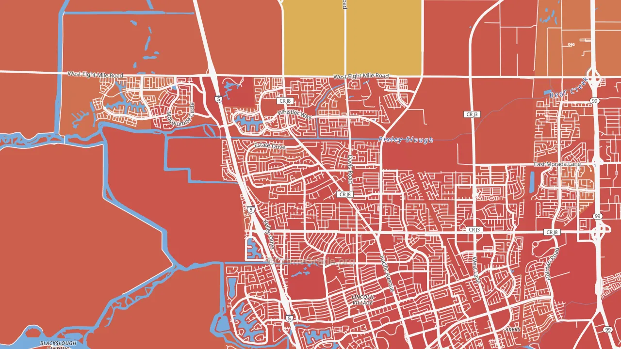 Bear Creek, Stockton, CA Map of Robbery Rates