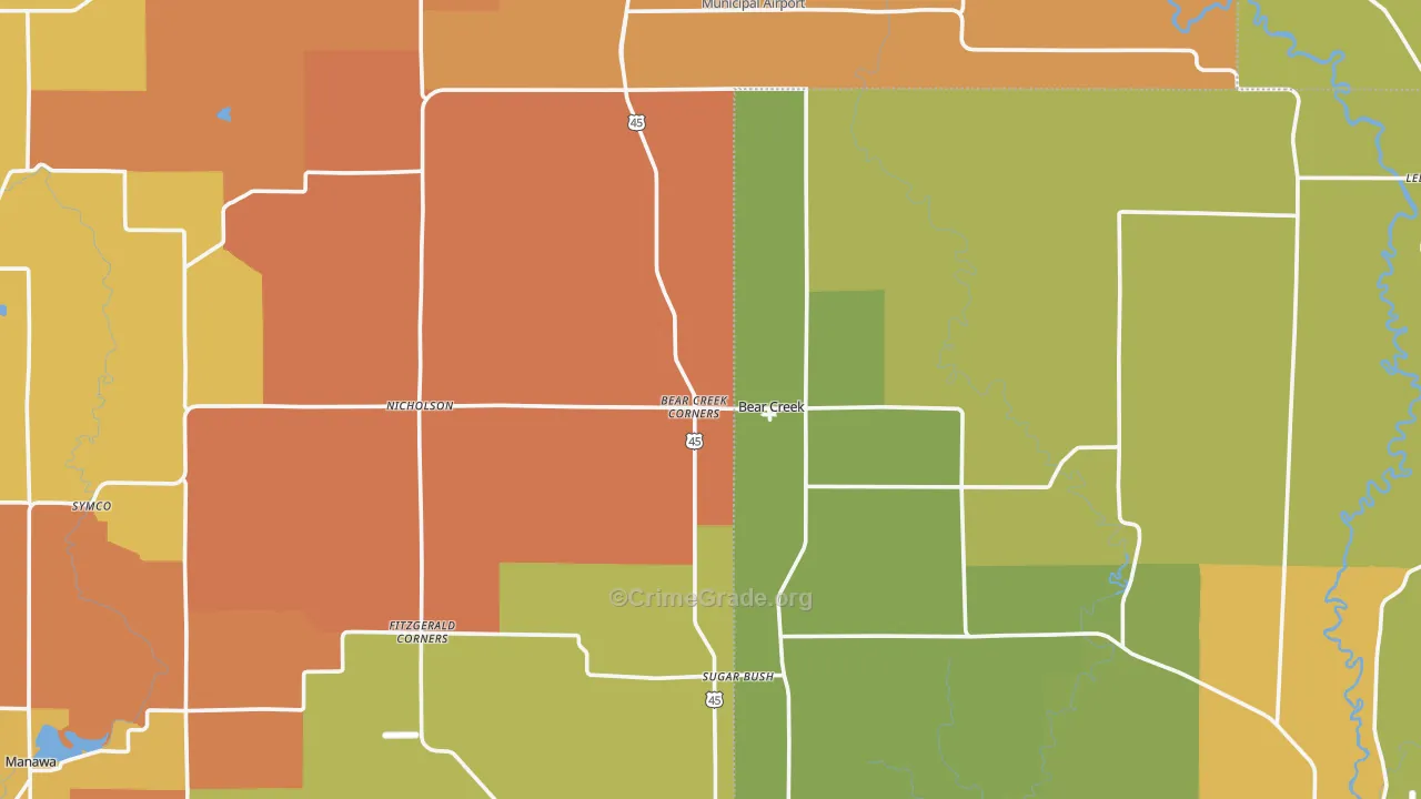 Bear Creek, WI Map of Robbery Rates