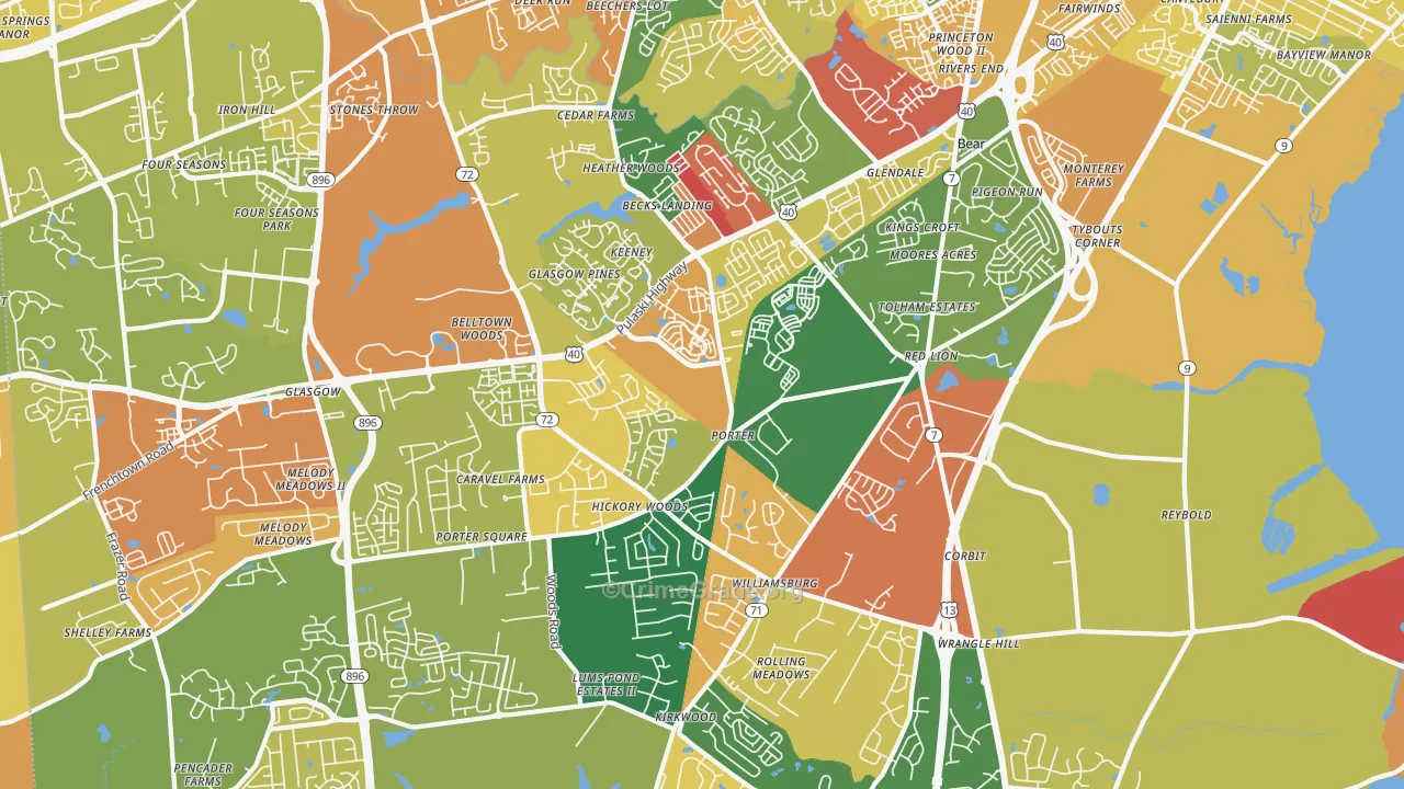 Bear, DE Map of Robbery Rates