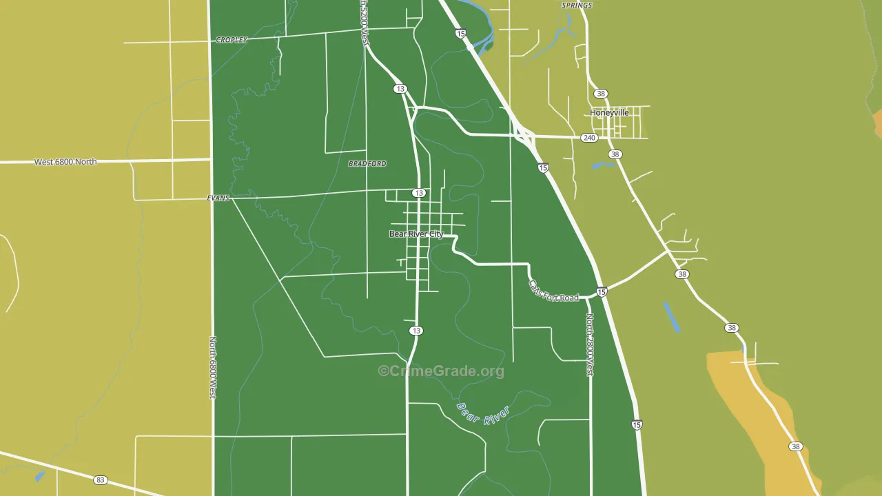 Bear River City, UT Map of Robbery Rates