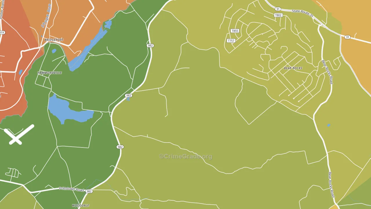 Bear Rocks, PA Map of Robbery Rates