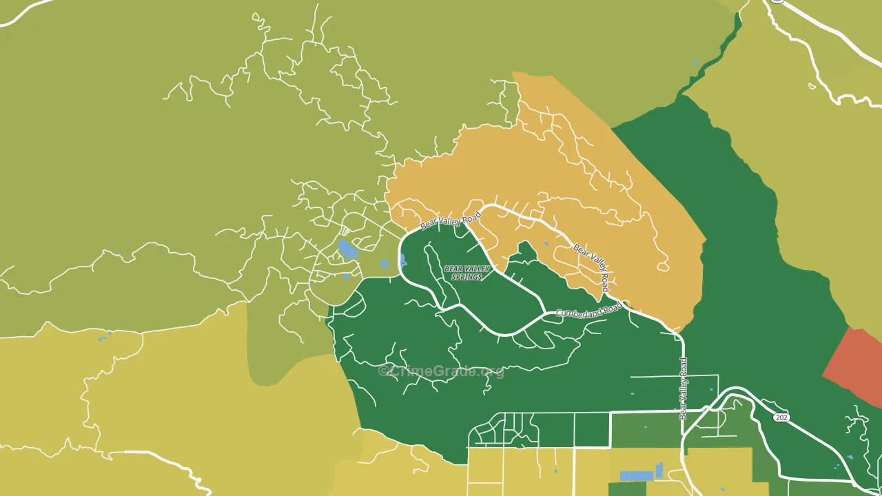 Bear Valley Springs, CA Map of Robbery Rates