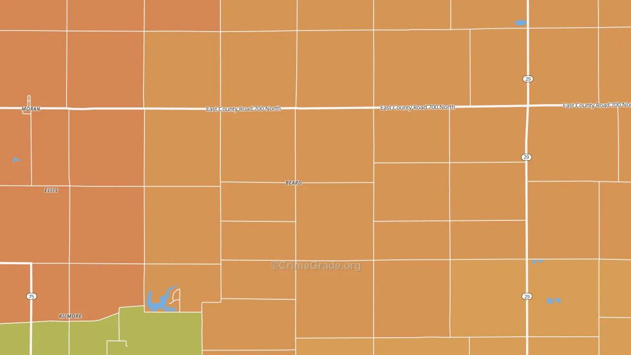 Beard, IN Map of Robbery Rates