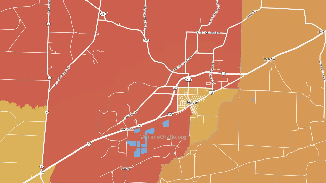 Bearden, AR Map of Robbery Rates