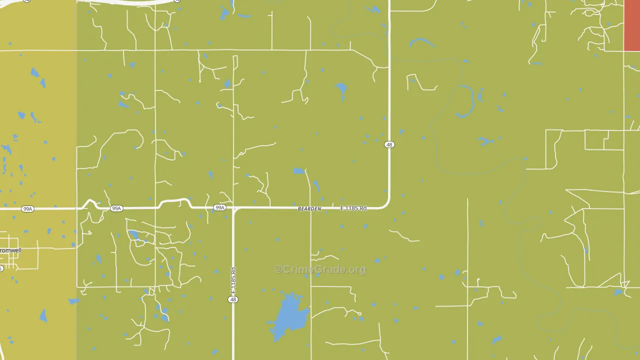 Bearden, OK Map of Robbery Rates