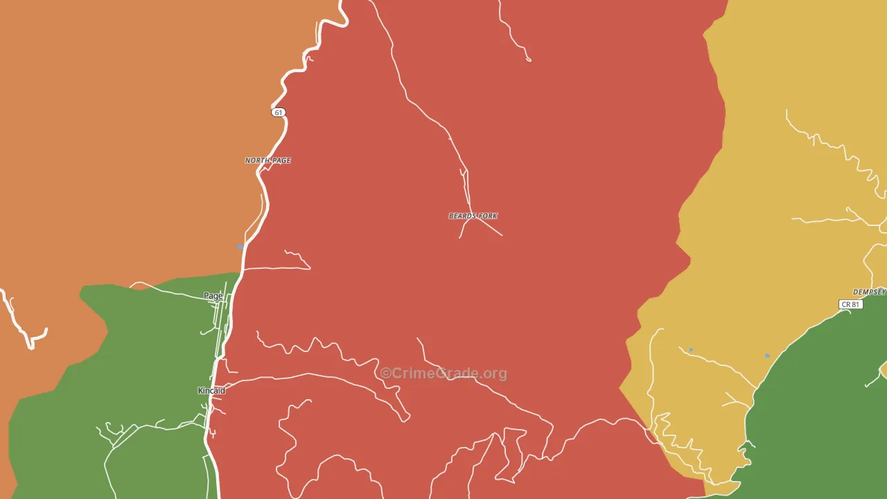 Beards Fork, WV Map of Robbery Rates
