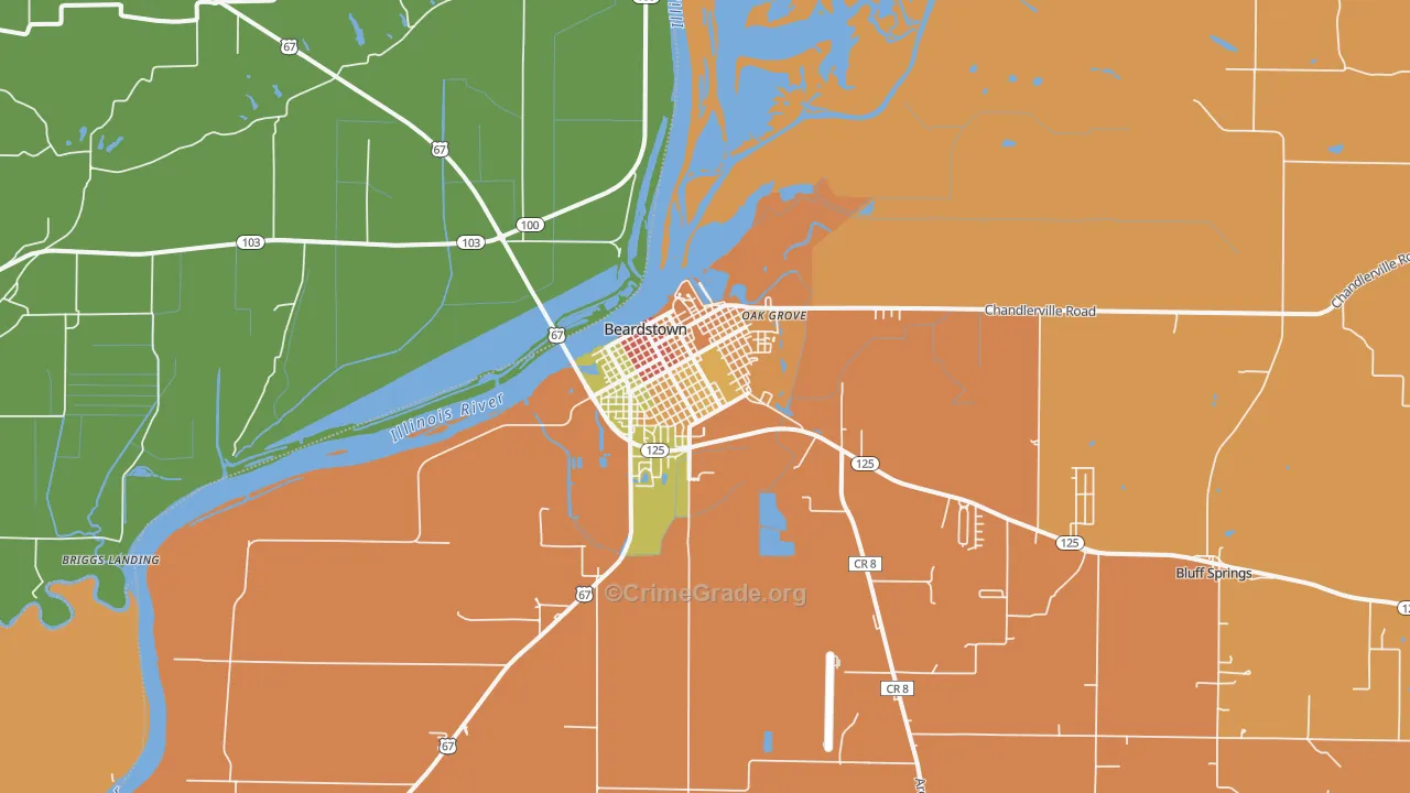 Beardstown, IL Map of Robbery Rates