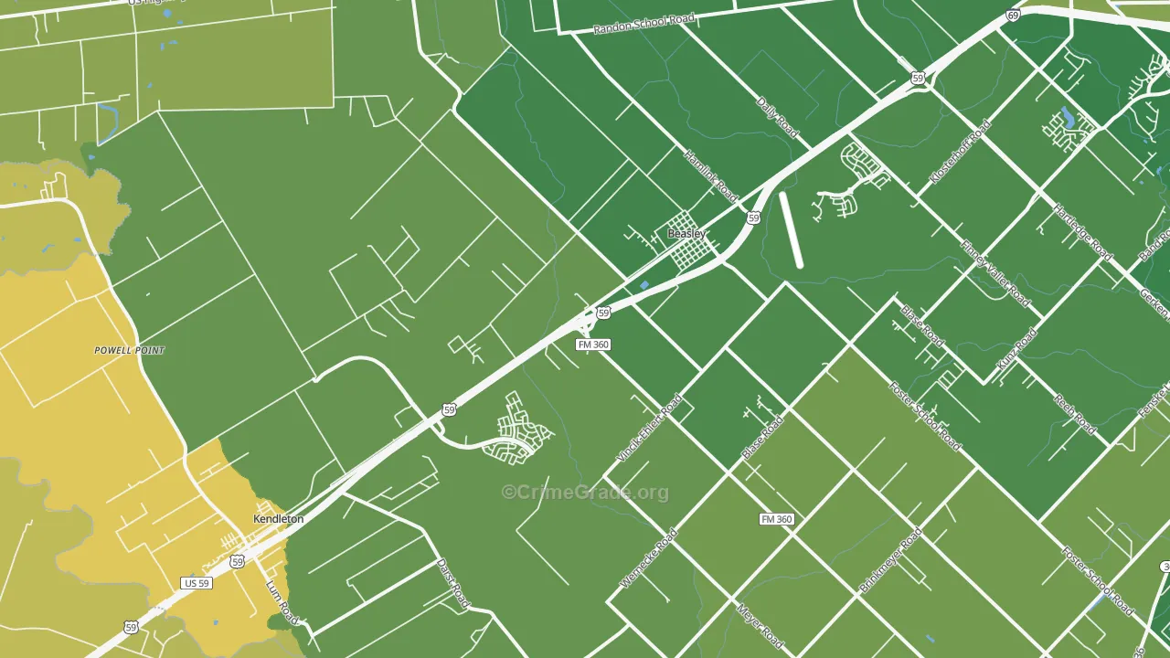 Beasley, TX Map of Robbery Rates