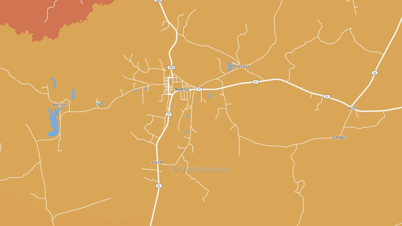 Beatrice, AL Map of Robbery Rates