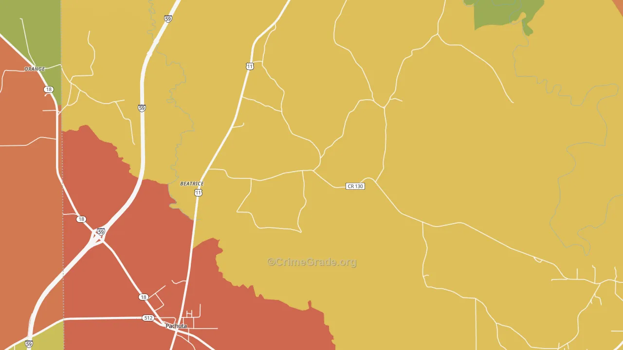 Beatrice, MS Map of Robbery Rates