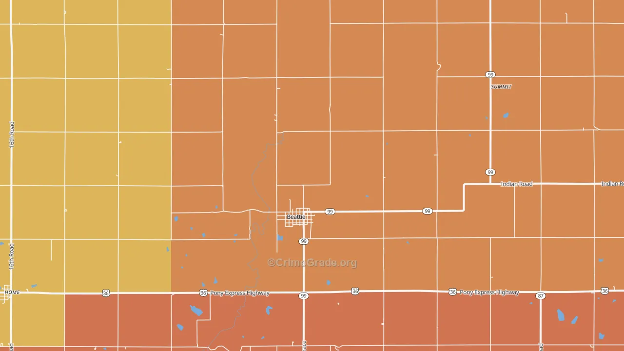 Beattie, KS Map of Robbery Rates