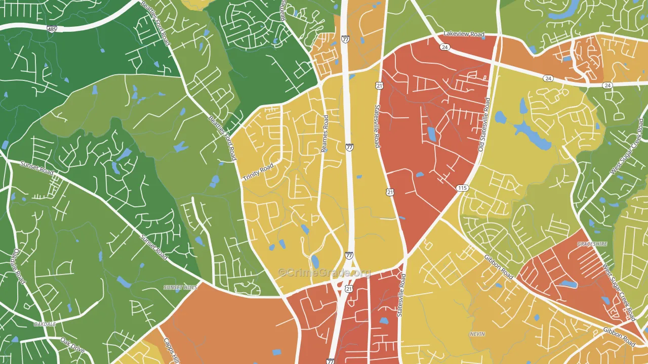 Beatties Ford-Trinity, Charlotte, NC Map of Robbery Rates
