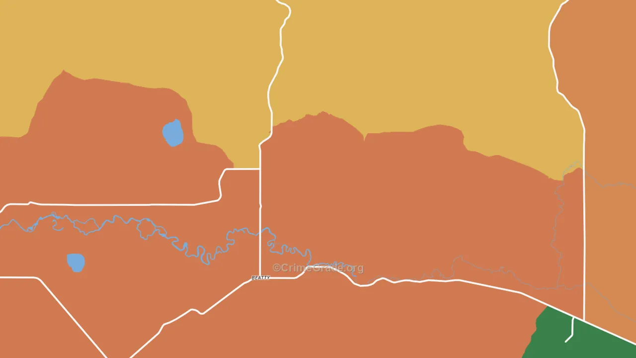 Beatty, OR Map of Robbery Rates