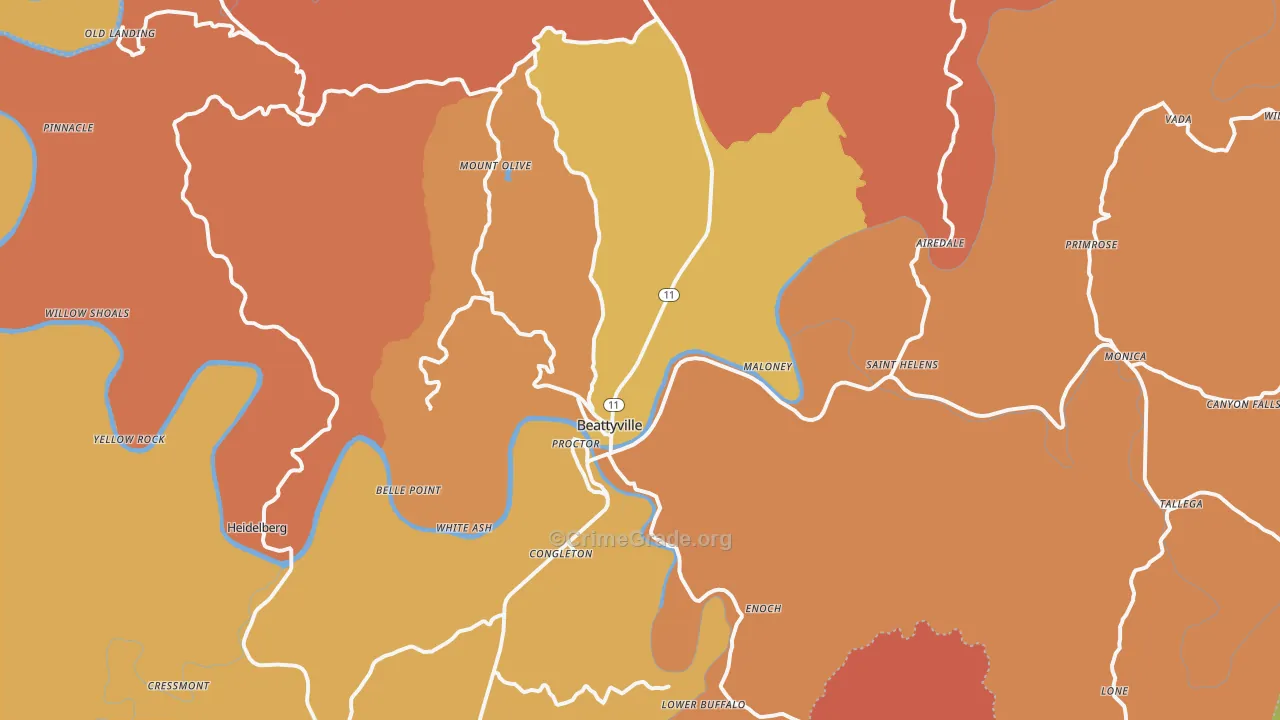 Beattyville, KY Map of Robbery Rates